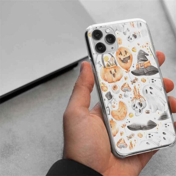Blurred Skull, Pumpkin Head, Magic Hat Clear Phone Case Compatible w/ iPhone 13 - Picture 6 of 7